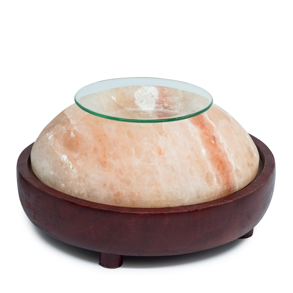 Himalayan Salt Lamp - Domed Oil Diffuser Wood Base - Yogavni