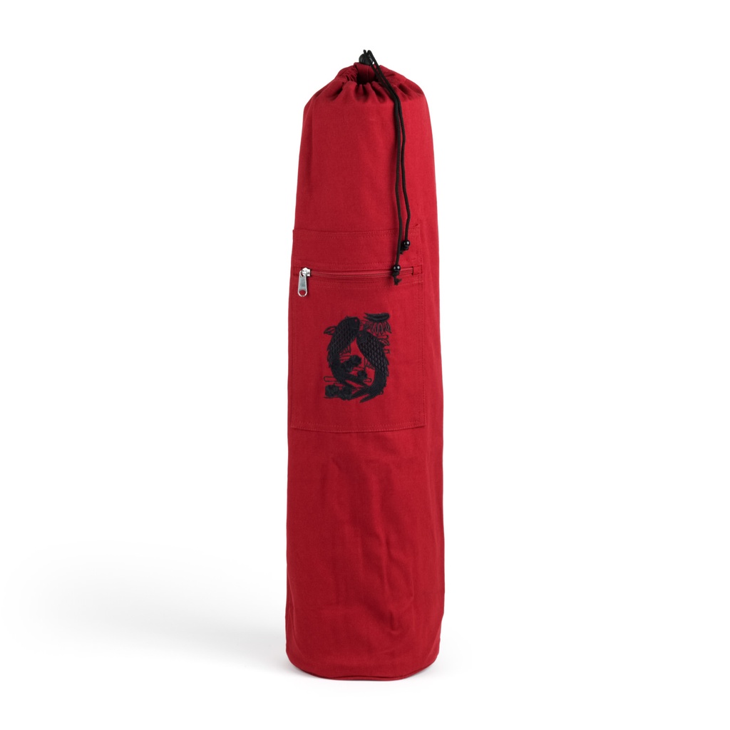 Yoga Mat Bag - Cotton Canvas Drawstring Closure Embroidered Koi Fish - Yogavni 