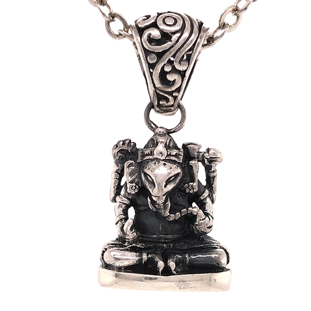 Jewellery Pendant - Ganesha with Laddu - Silver - Yogavni