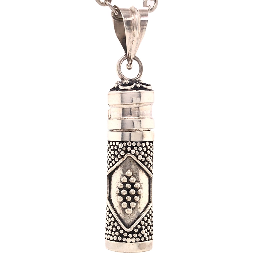 Jewellery Pendant - Perfume Prayer Pill Box Diamond Design - Silver - Yogavni