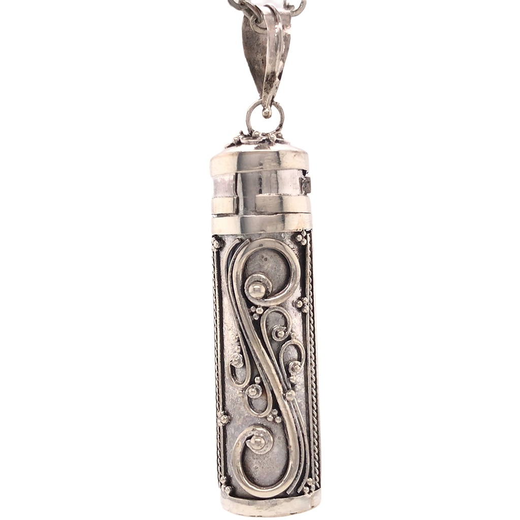 Jewellery Pendant - Perfume Prayer Pill Box Pendant - Flower Design - Silver - Yogavni