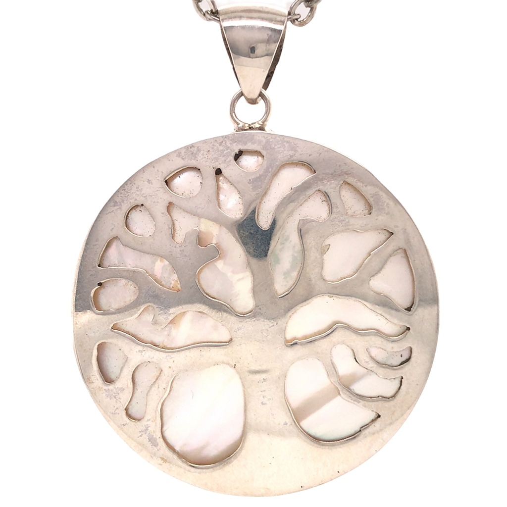 Jewellery Pendant - Tree of Life - Thick - Silver/Pearl White - Yogavni