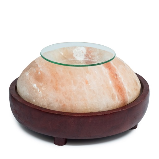 [638872909178] Himalayan Salt Lamp - Domed Oil Diffuser Wood Base - Yogavni