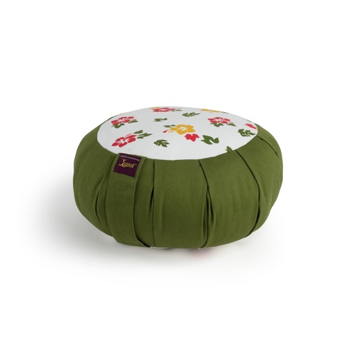 [617037784034] Zafu Cushion - Designer Series Round Cotton Filled Printed Floral Green - Yogavni