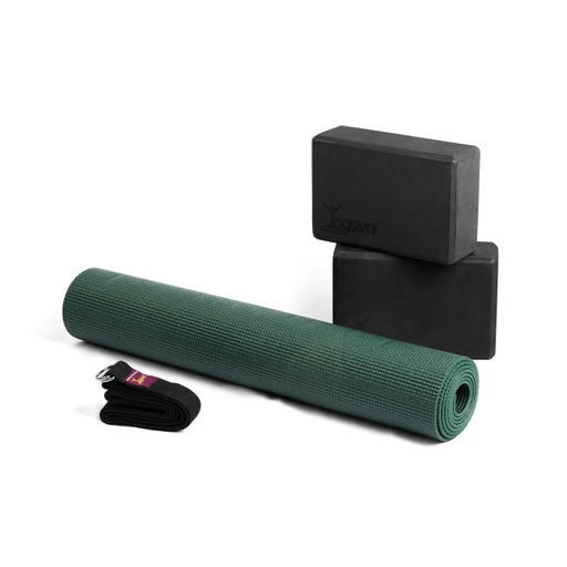 Yoga Travel Kit - 4mm Yoga Mat 6ft D-Ring Strap 3in Foam Blocks - 4pc - Yogavni