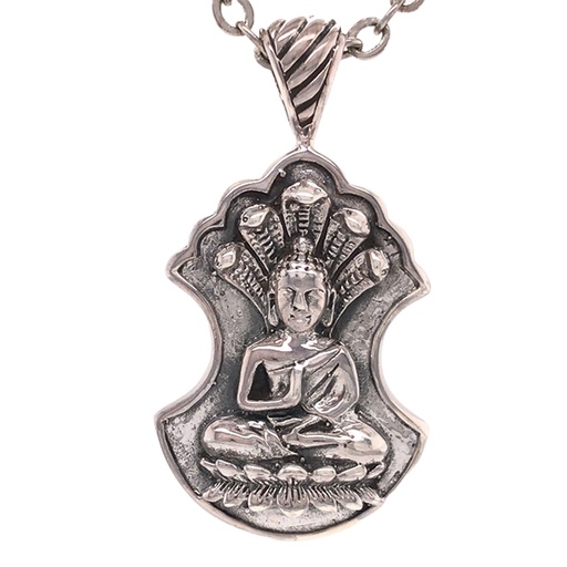 [638872904838] Jewellery Pendant - Buddha with Five Snake Crown - Sliver - Yogavni