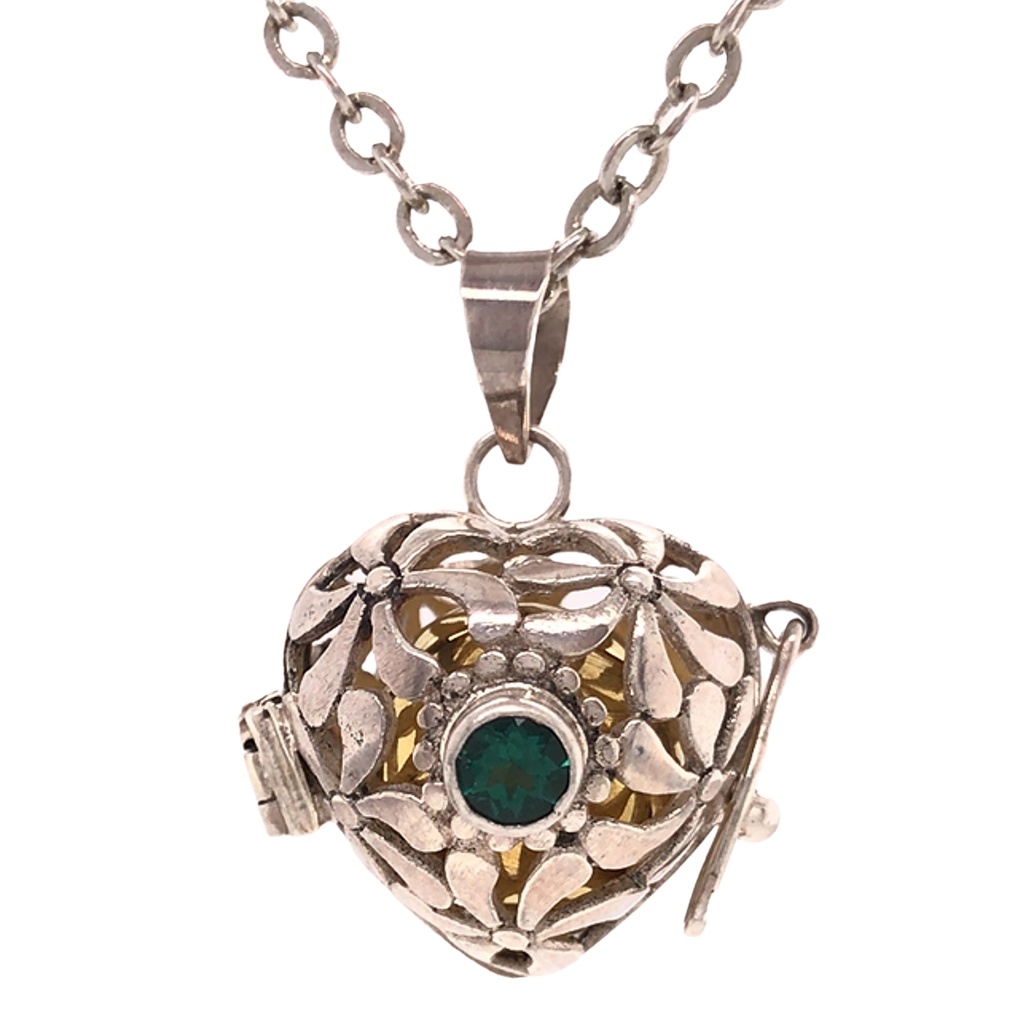 Jewellery Pendant - Heart Shape with Stone Design - Silver - Yogavni