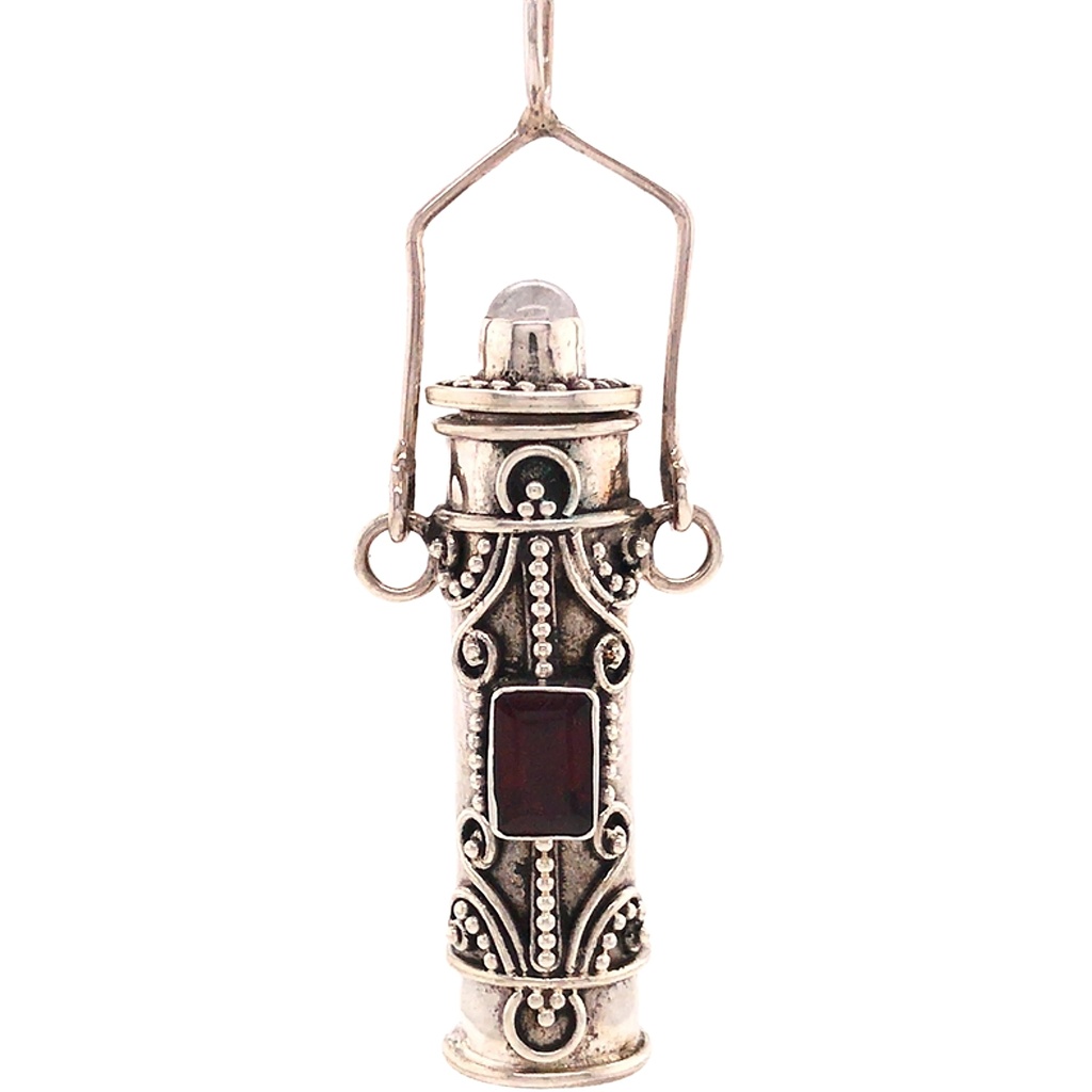 Jewellery Pendant - Perfume Prayer Pill Box with Rectangle Side Stone - Silver - Yogavni