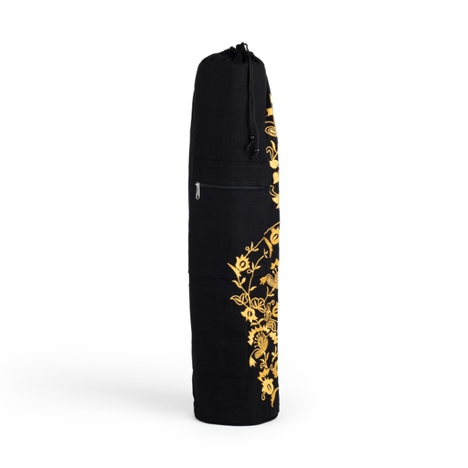 [617037782610] Yoga Mat Bag - Cotton Canvas Drawstring Closure Embroidered Gold Flower - Yogavni 
