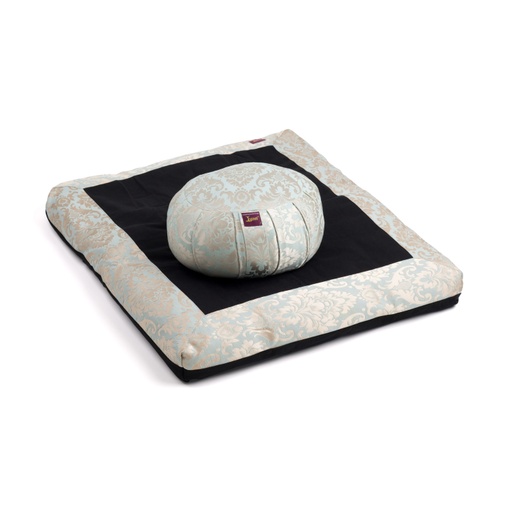 Meditation Kit - Turquoise Jacquard Covered Zabuton and Cotton Filled Round Zafu - 2pc - Yogavni