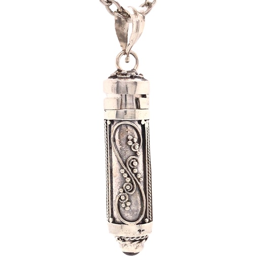 [638872904951] Jewellery Pendant - Perfume Prayer Pill Box Pendant Round with Bottom Stone - Silver - Yogavni