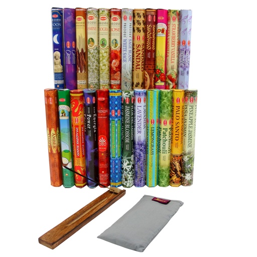 [628068694124] Incense Pack - HEM | Top 24 | Adjustable Head Burner & Eye Pillow | 26pc